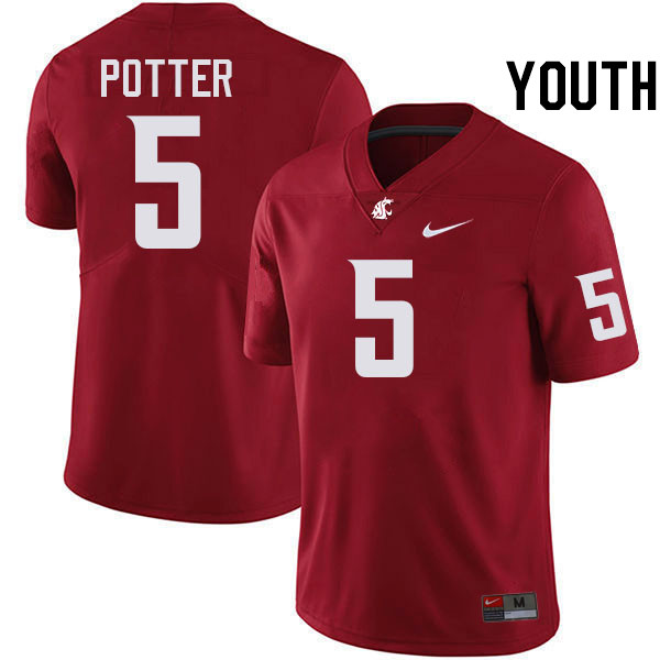 Youth #5 Jaxon Potter Washington State Cougars College Football Jerseys Stitched-Crimson